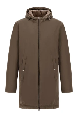 Mörk Taupe Parka med Dragsko Huva