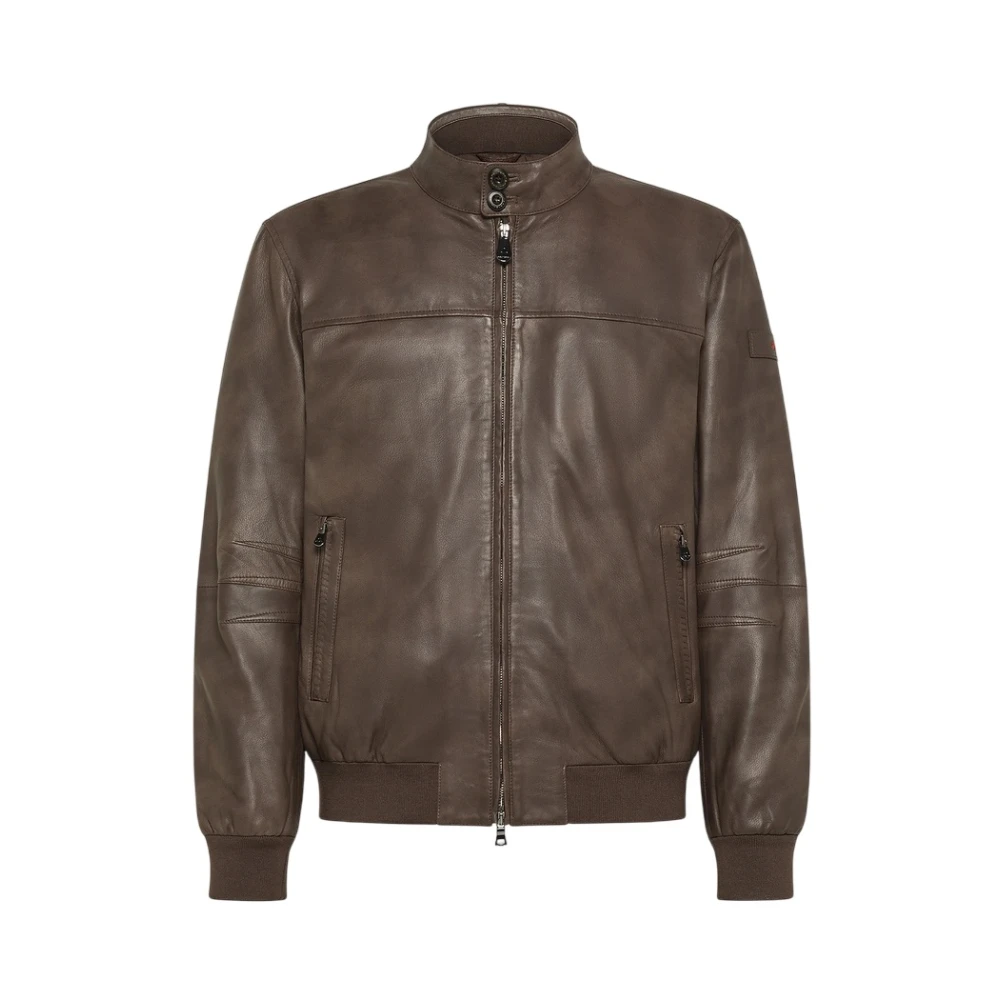 Peuterey Men's Brown Vintage Leather Bomber Jacket - Leather Jackets - L - Jackets