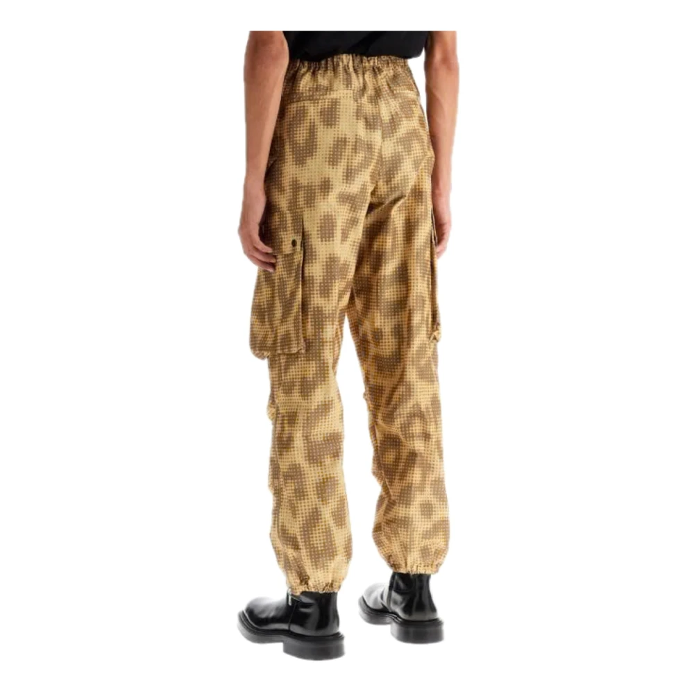 Dries Van Noten Cargo broek met luipaardprint en 3D-zakken Brown Heren