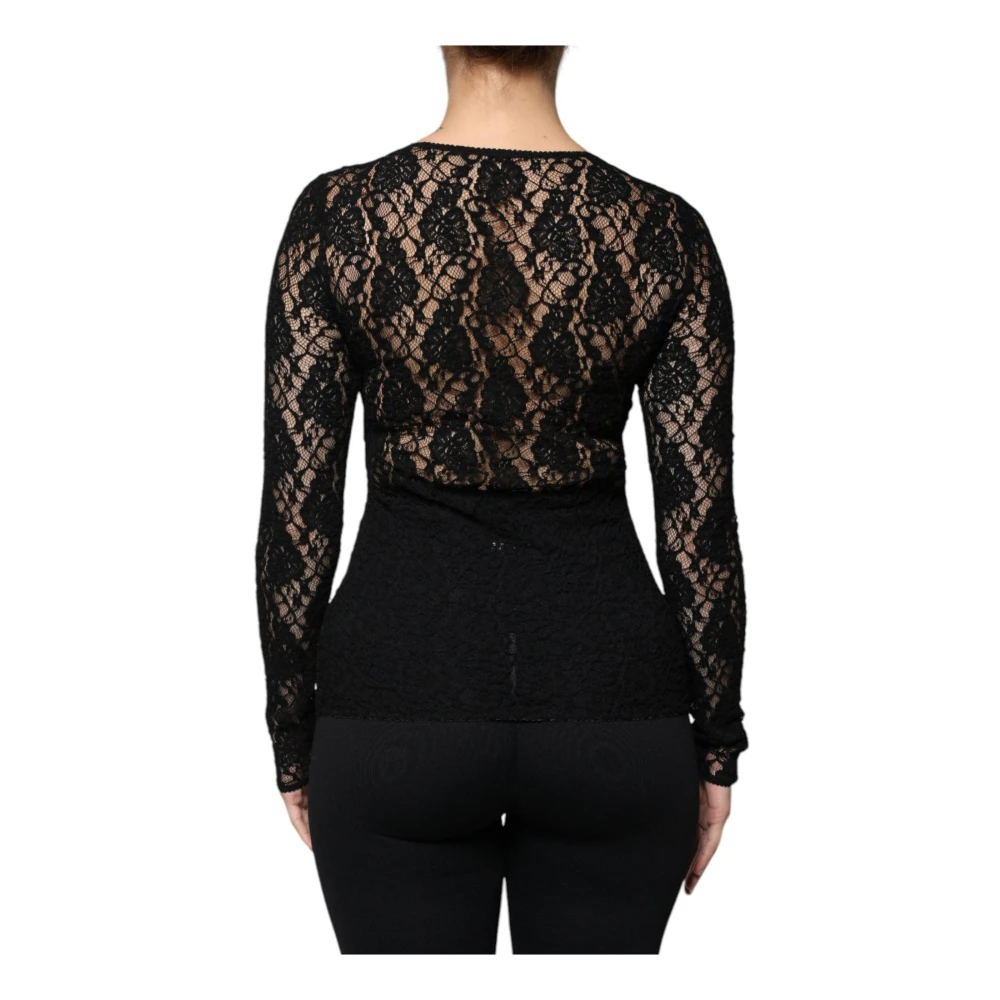 Dolce & Gabbana Zwart Logo Streep Kant Top Black Dames