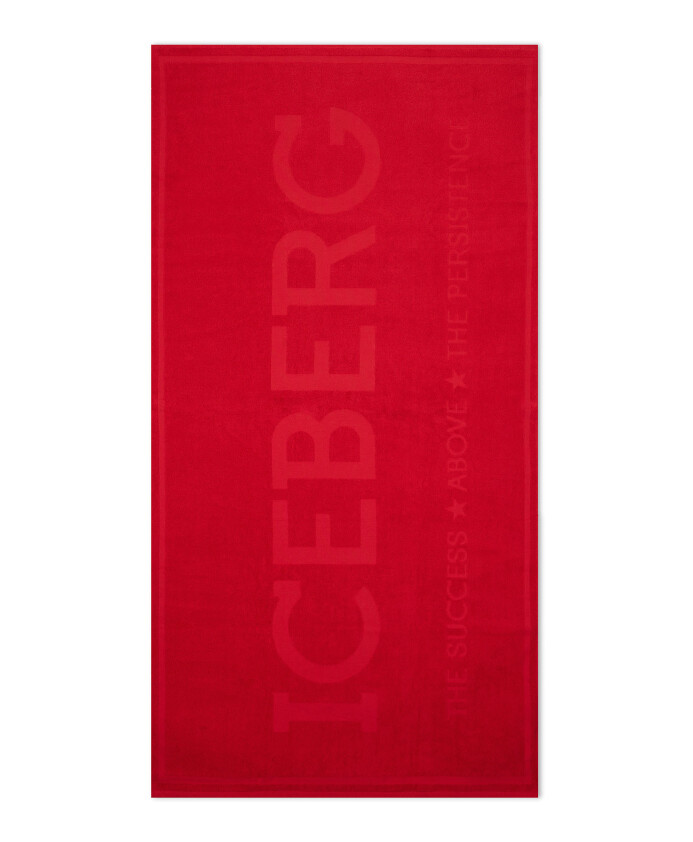 serviette-de-plage-rouge-avec-logo-iceberg-transparent