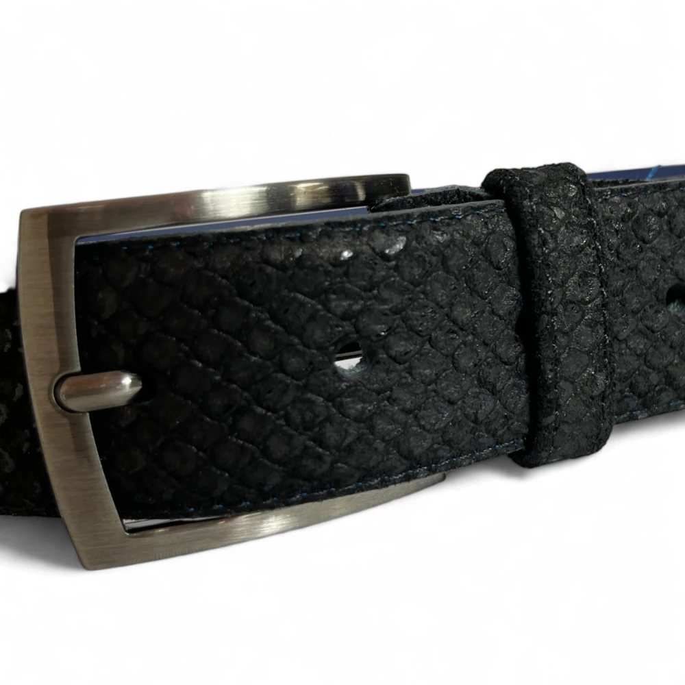 Van Bommel Heren Riem Suède Leder Reptielpatroon Zwart Black Heren