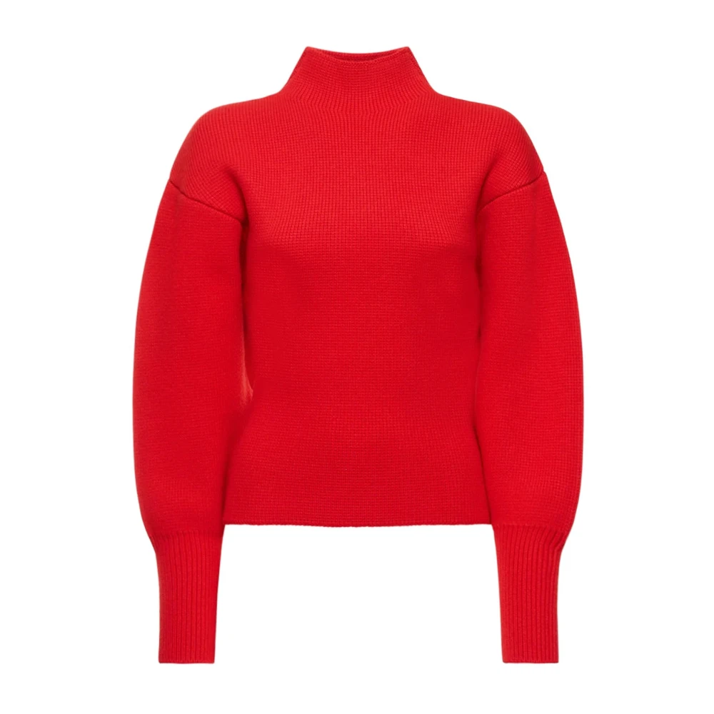 Salvatore Ferragamo Uitlopende Geribbelde Coltrui Sweater Red Dames
