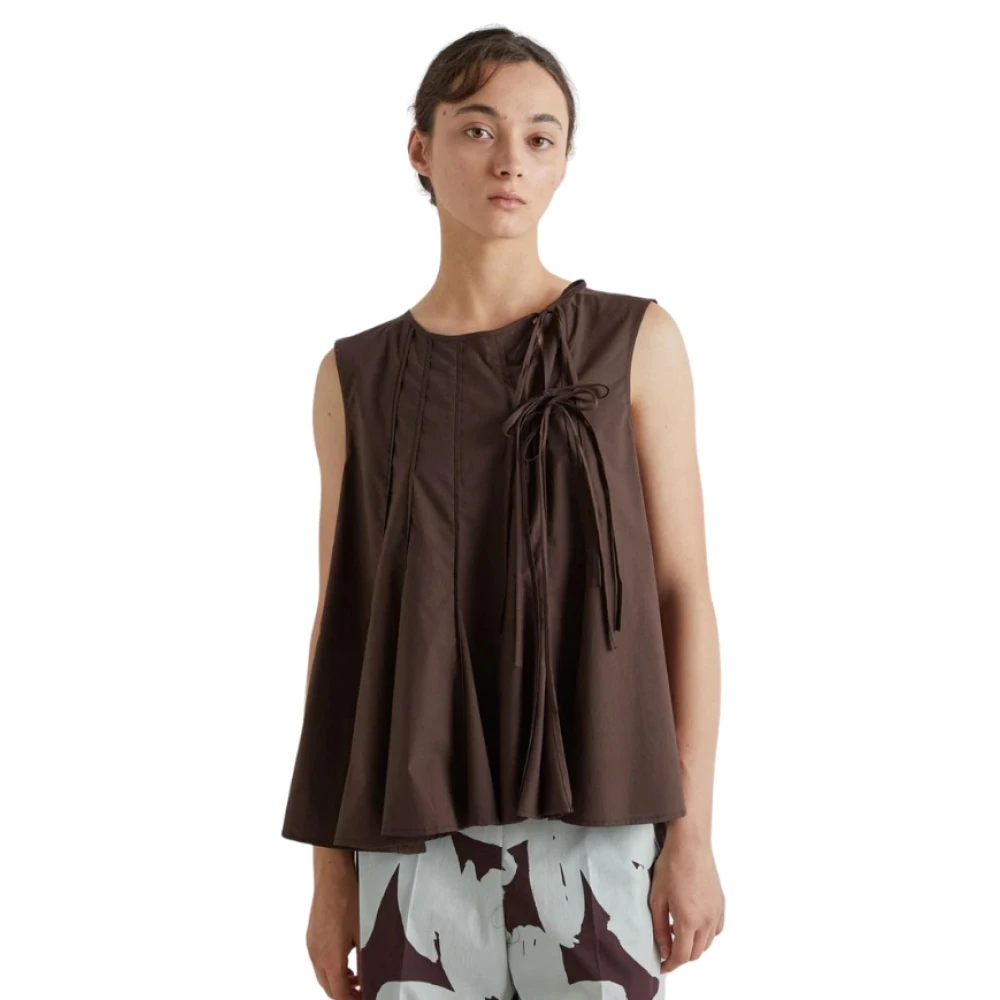Meimeij Women's Brown Blouses, L, Blusa Corta A Ruota