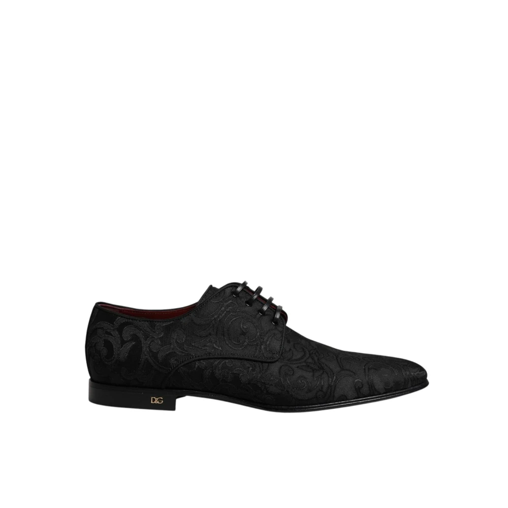 Dolce & Gabbana Men's Black Embroidered Brogue Derby Shoes