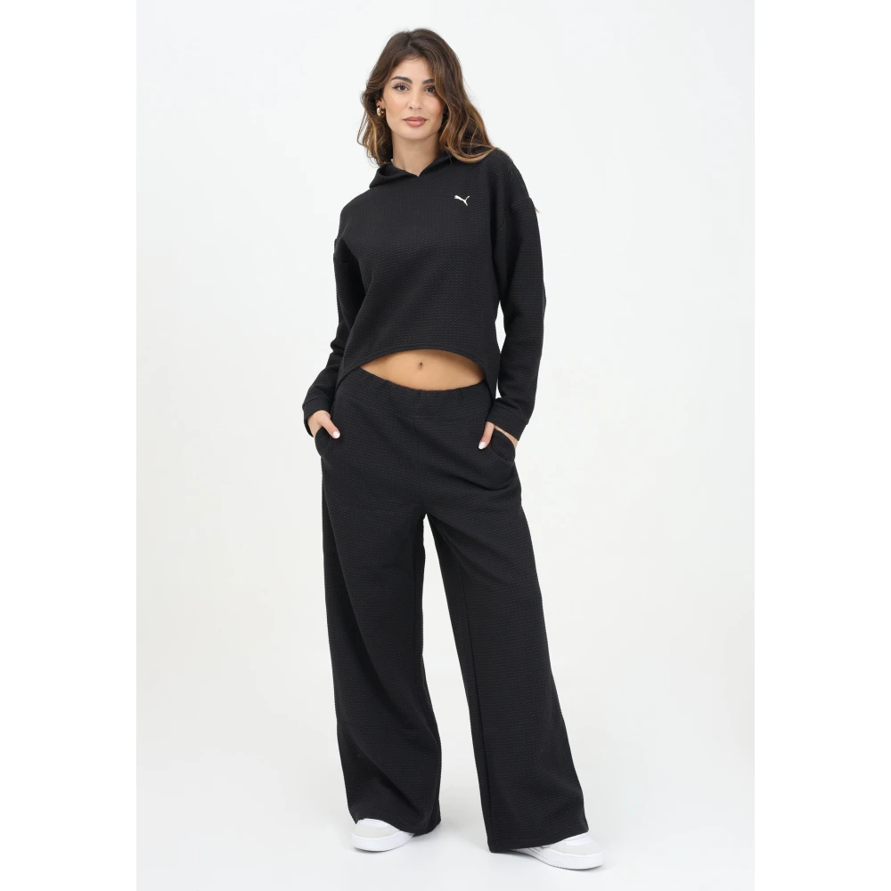 Puma Studio Textured Wijde Pijp Broek Black Dames