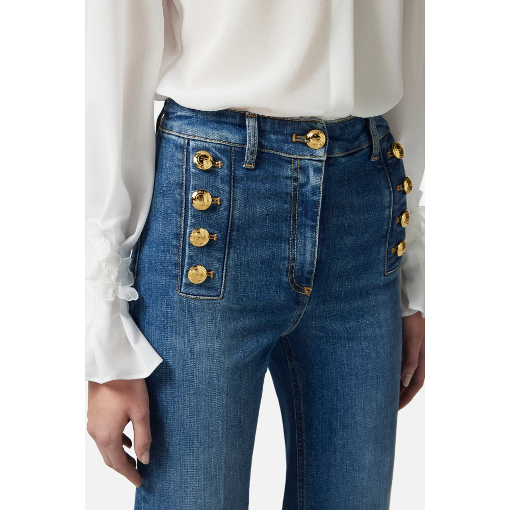 Elisabetta Franchi Wijde denim broek met matrozenknopen Blue Dames