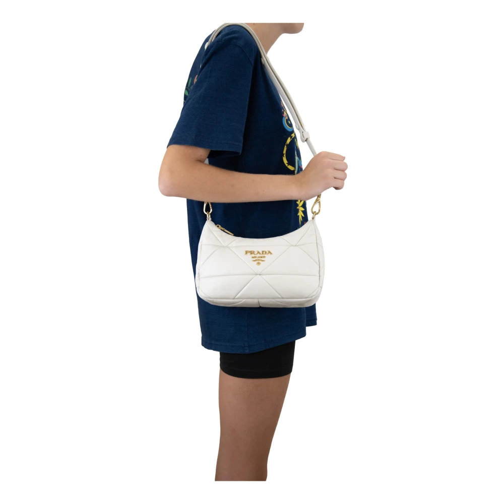 Prada Leren schoudertas met rits White Dames