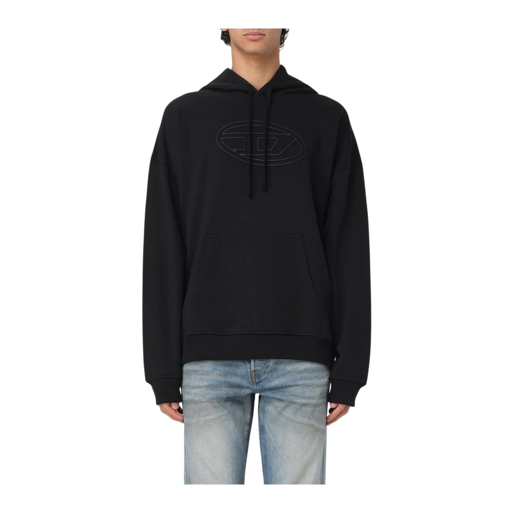 Diesel Men's Black Hoodies,, Embroidered Logo Sweatshirt Medium