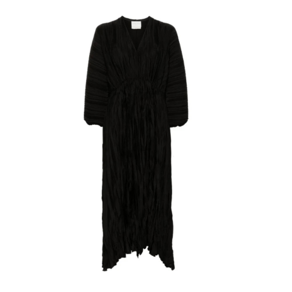 Forte Plissé Jurk met V-Hals Detail Black Dames