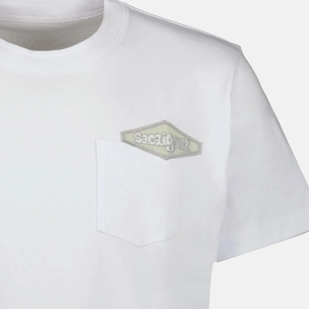 Sacai Logo T-shirt Groen Korte Mouw White Heren