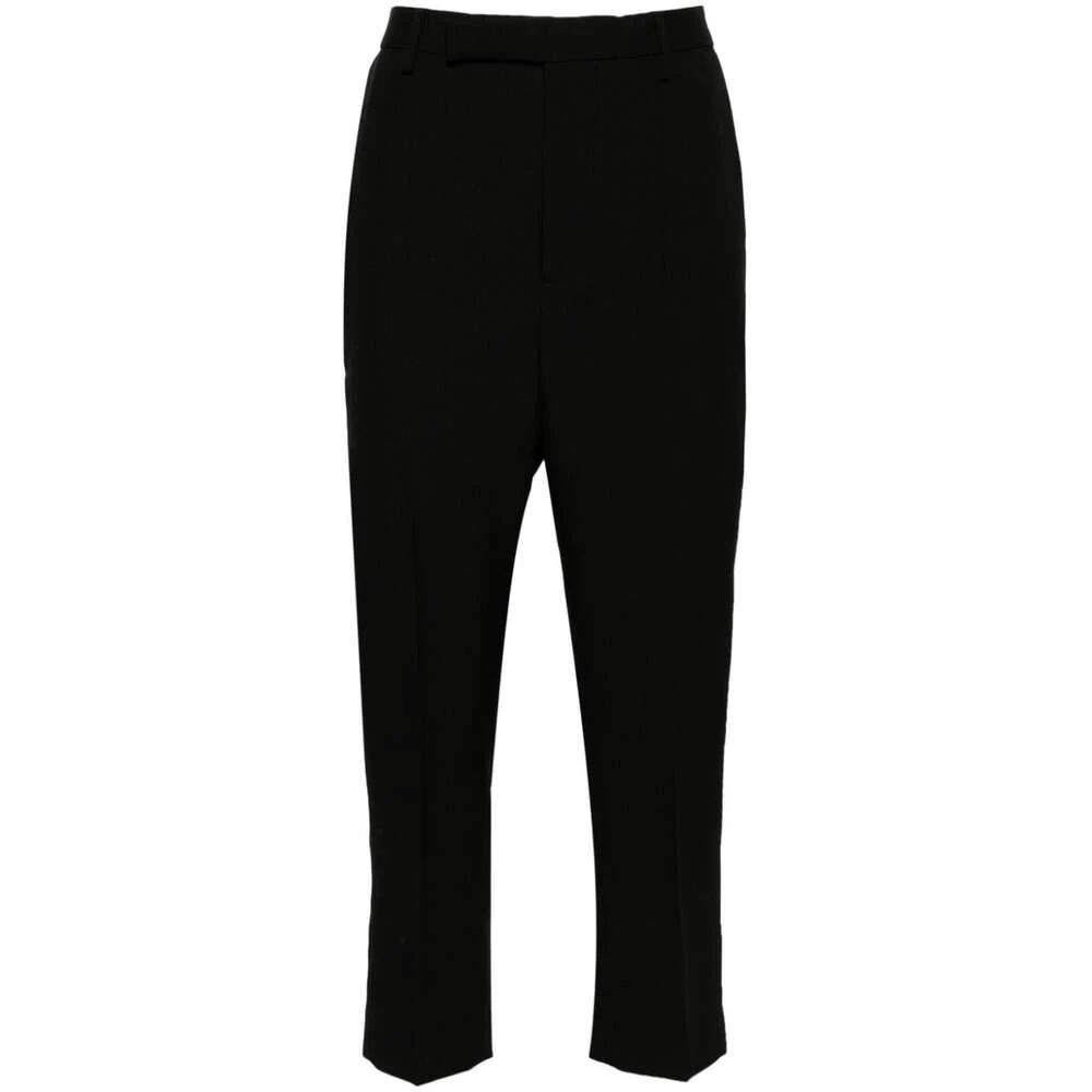 Rick Owens Zwarte Wol Textuur Taps Toelopende Broek Black Dames