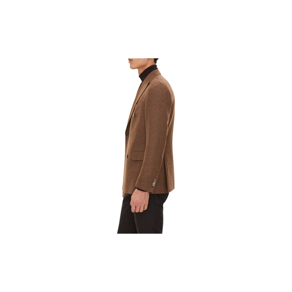 Oscar Jacobson Bruine Hopsack Blazer Regular Fit Brown Heren