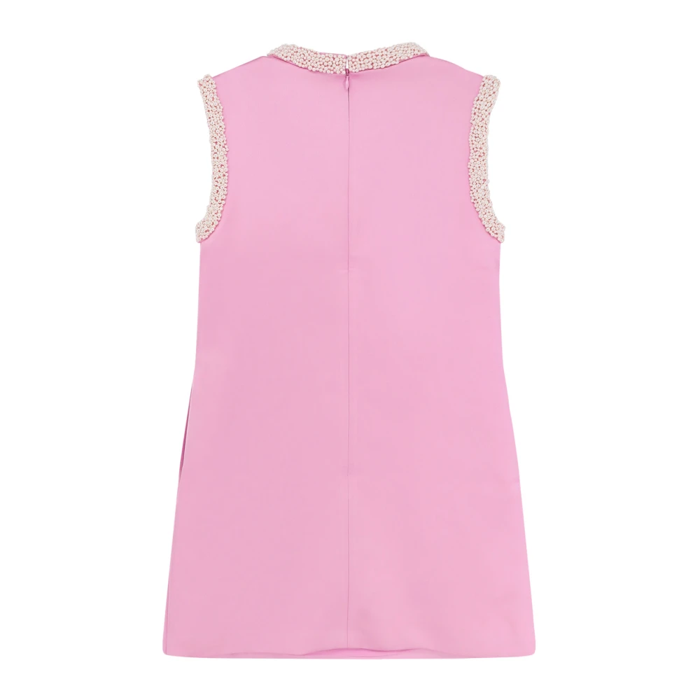 Self Portrait Satin Kralen Hoge Hals Jurk Pink Dames