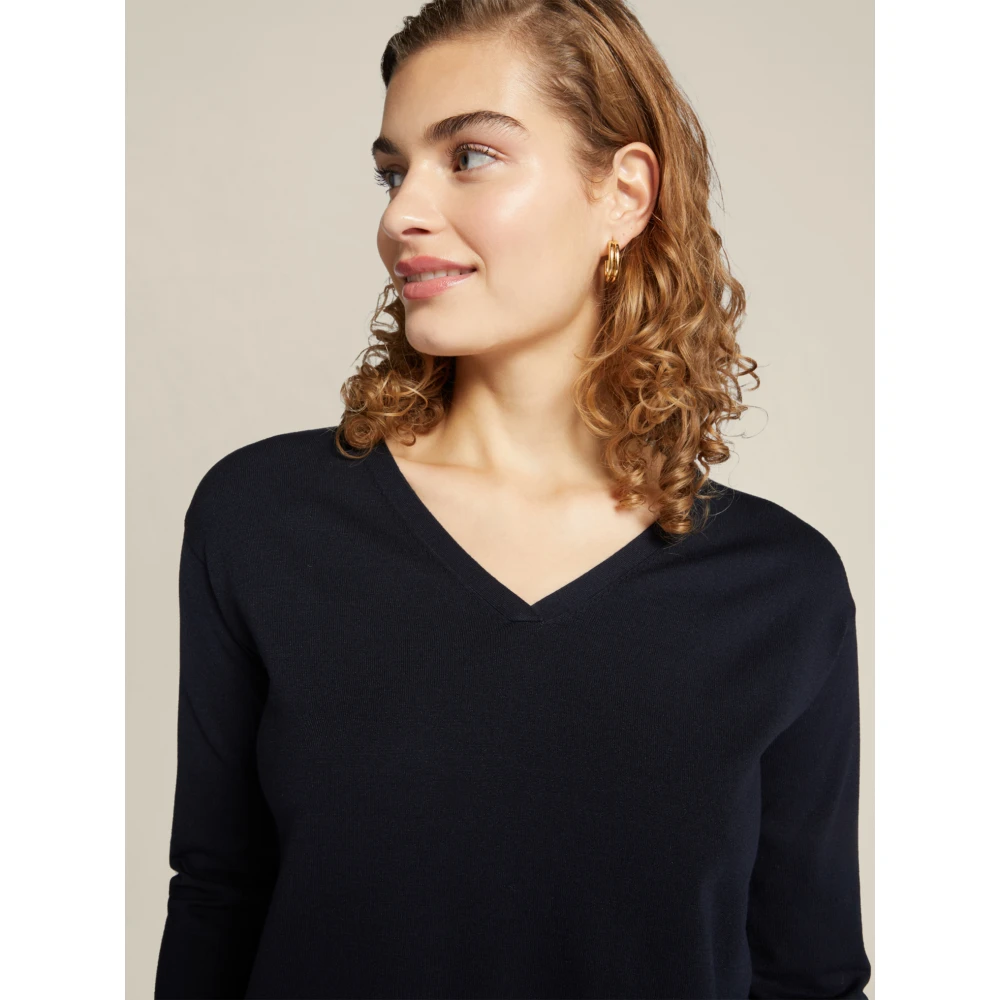Elena Mirò V-hals Pullover in Ecovero™ Viscose Blue Dames