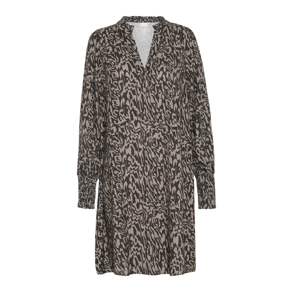 Kaffe Grafische Lijnen Jurk met Smock Manchetten Multicolor Dames
