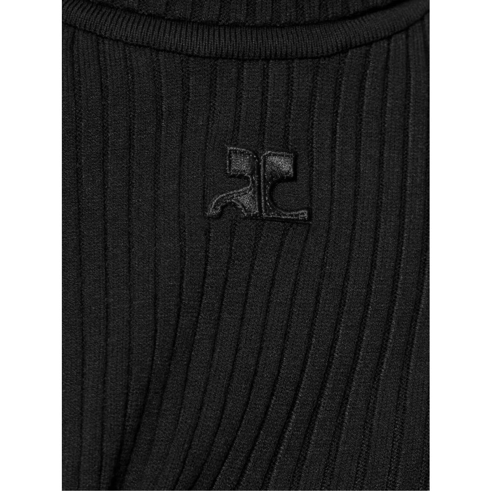 Courrèges Zwarte Geribbelde Coltrui met Hoge Kraag en AC Logo Black Heren