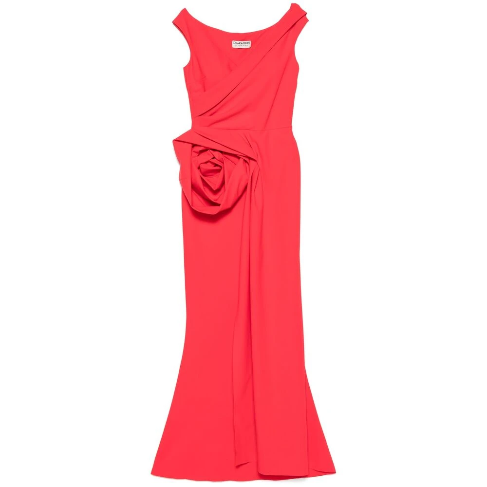 Chiara Boni Rode Bloemenjurk met Overlapping Hals Red Dames
