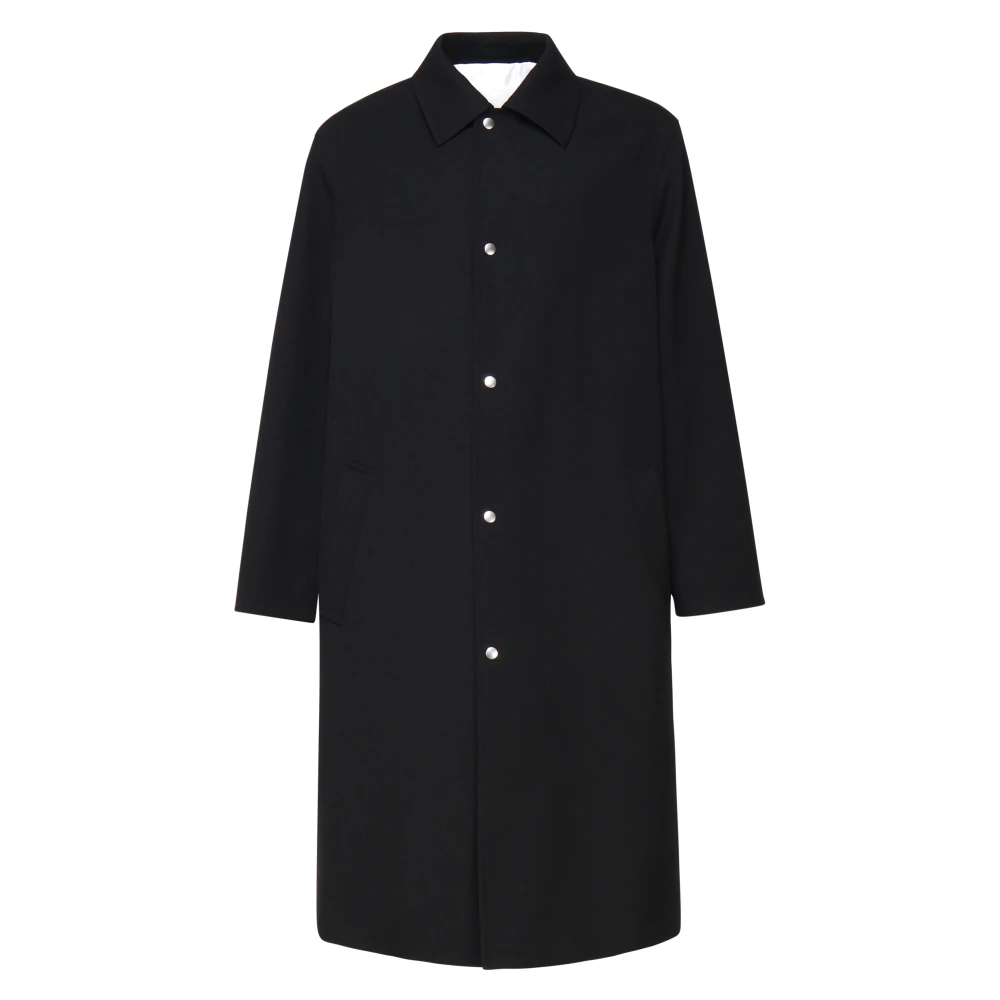 Jil Sander Zwarte Wollen Jas Knoopsluiting Zakken Black Heren