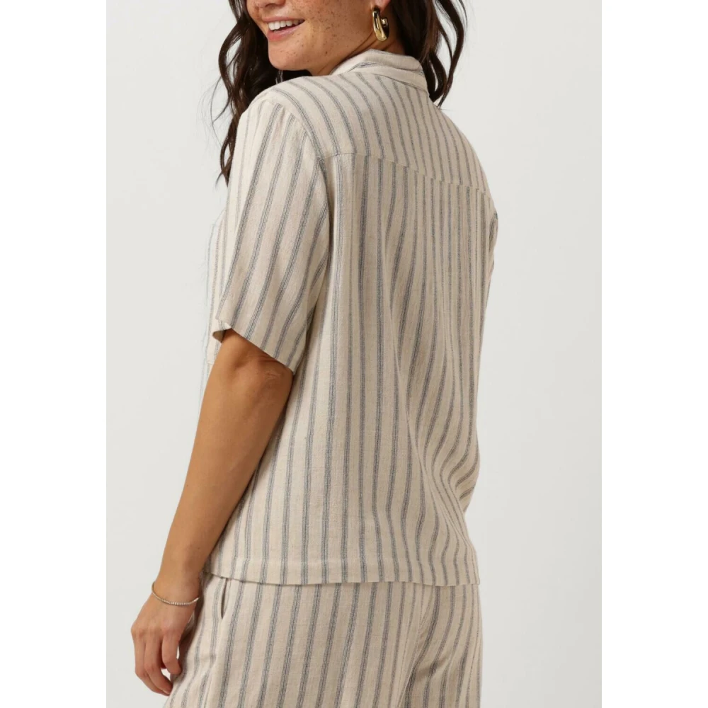 Object Gestreepte Casual Blouse Beige Dames