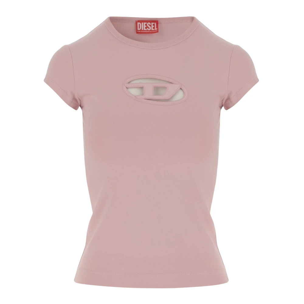 Diesel Stretch katoenen T-shirt met logo Pink Dames
