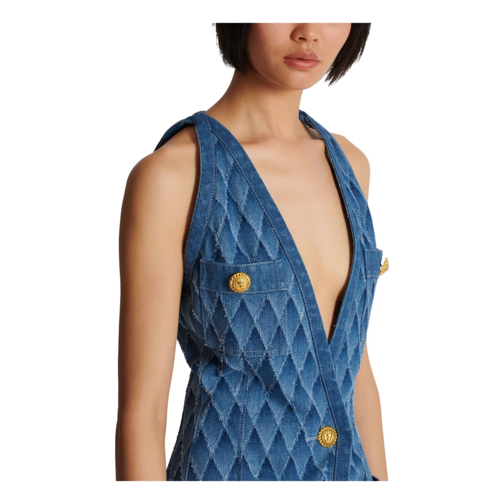Balmain Korte Denim Jurk Blue Dames