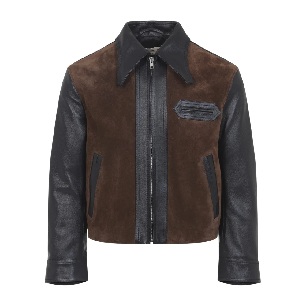 Marni Women's Black Leather Jackets, Xs, Two-Tone Jacket