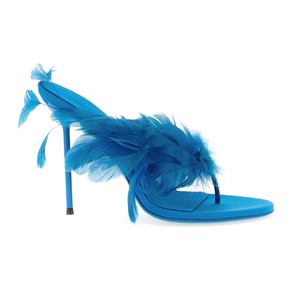 Paris Texas Women's Blue Heeled Mules, 4 Uk, Lidia Feather Thong Mule