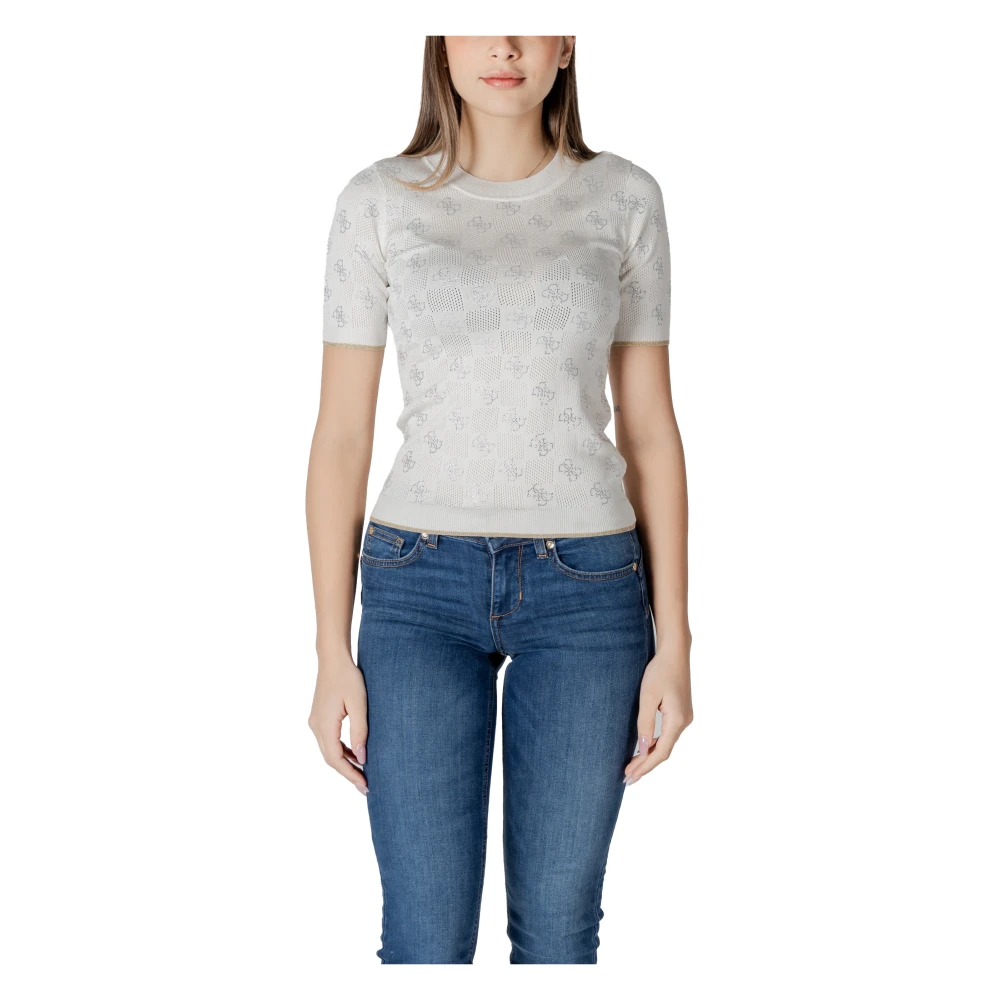 Guess Elegante korte mouw gebreide top White Dames