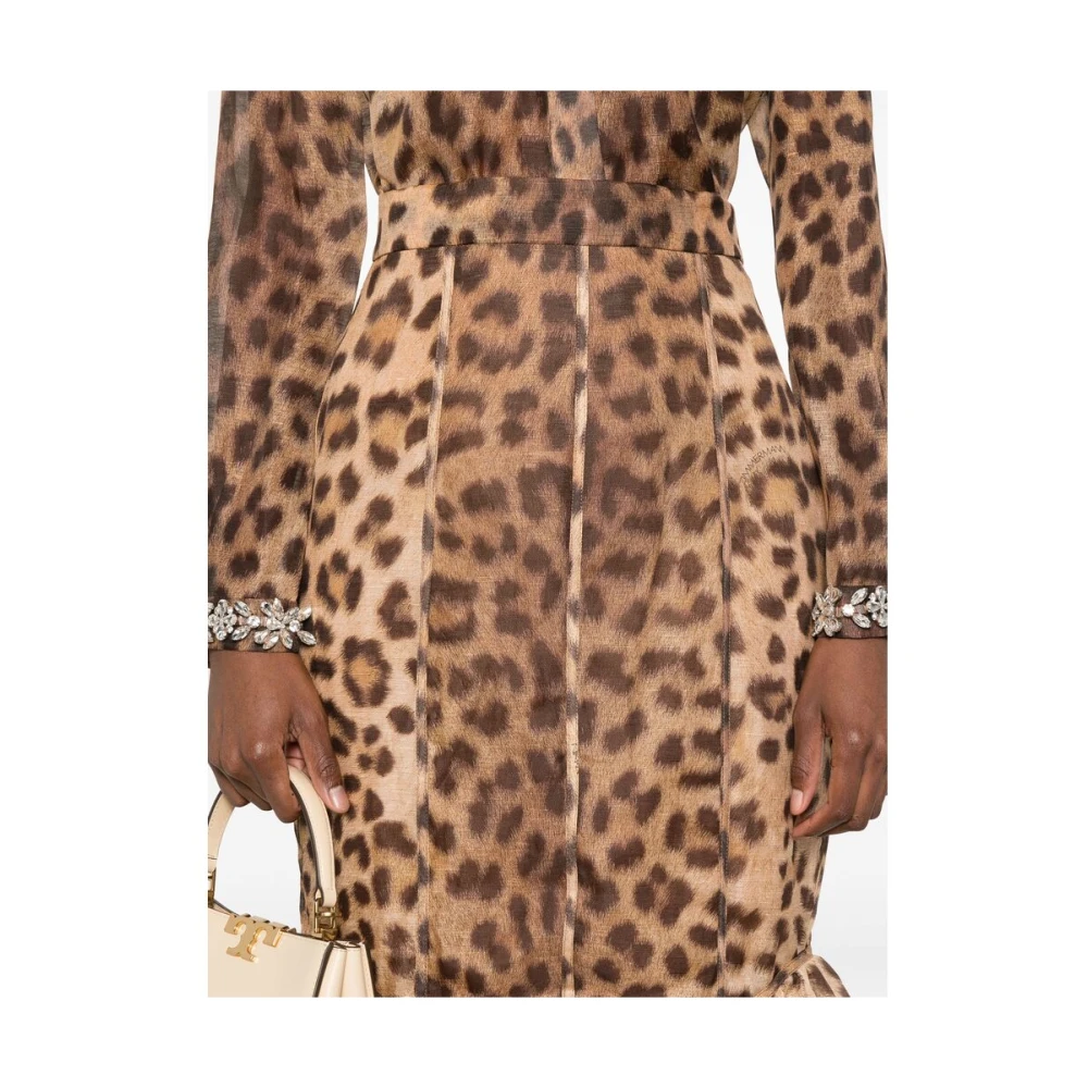 Zimmermann Luipaardprint Linnen-Zijde Rok Brown Dames