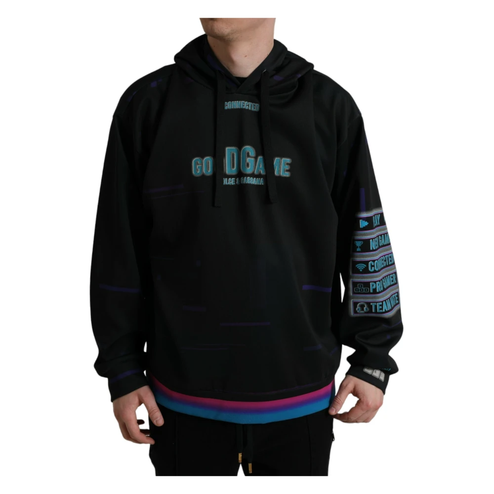 Dolce & Gabbana Elegante Grafische Hoodie Black Heren
