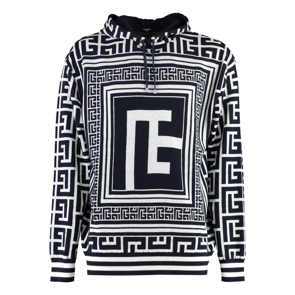 Balmain Jacquard Logo Gebreide Hoodie Multicolor Heren