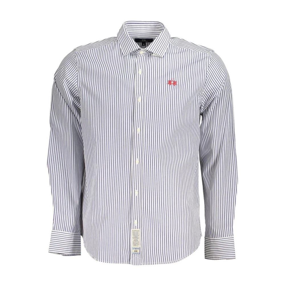 La Martina Men's Blue Striped French Collar Cotton Shirt
