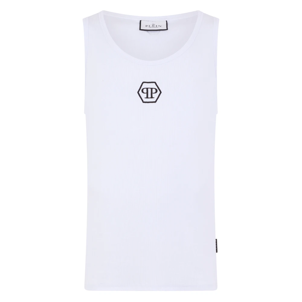 Philipp Plein Men's White Sleeveless Tops, M, Cotton Tank Top Hexagon