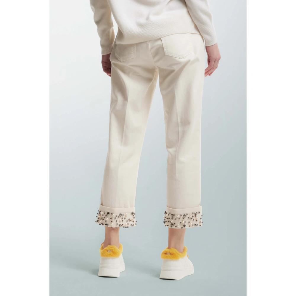 Kocca Geborduurde Rechte Pijp Broek Beige Dames