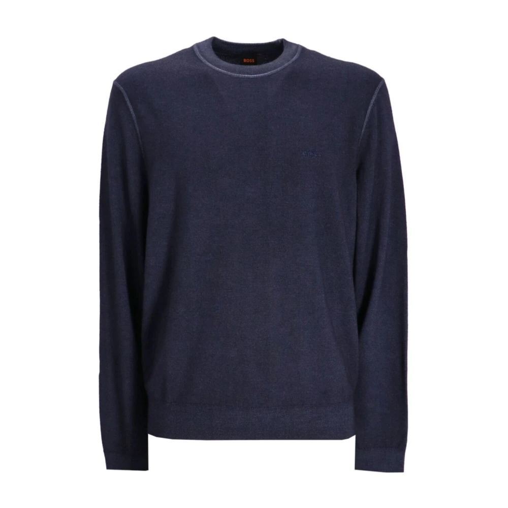 Boss Orange Blauwe Wollen Trui Geribbeld Blue Heren