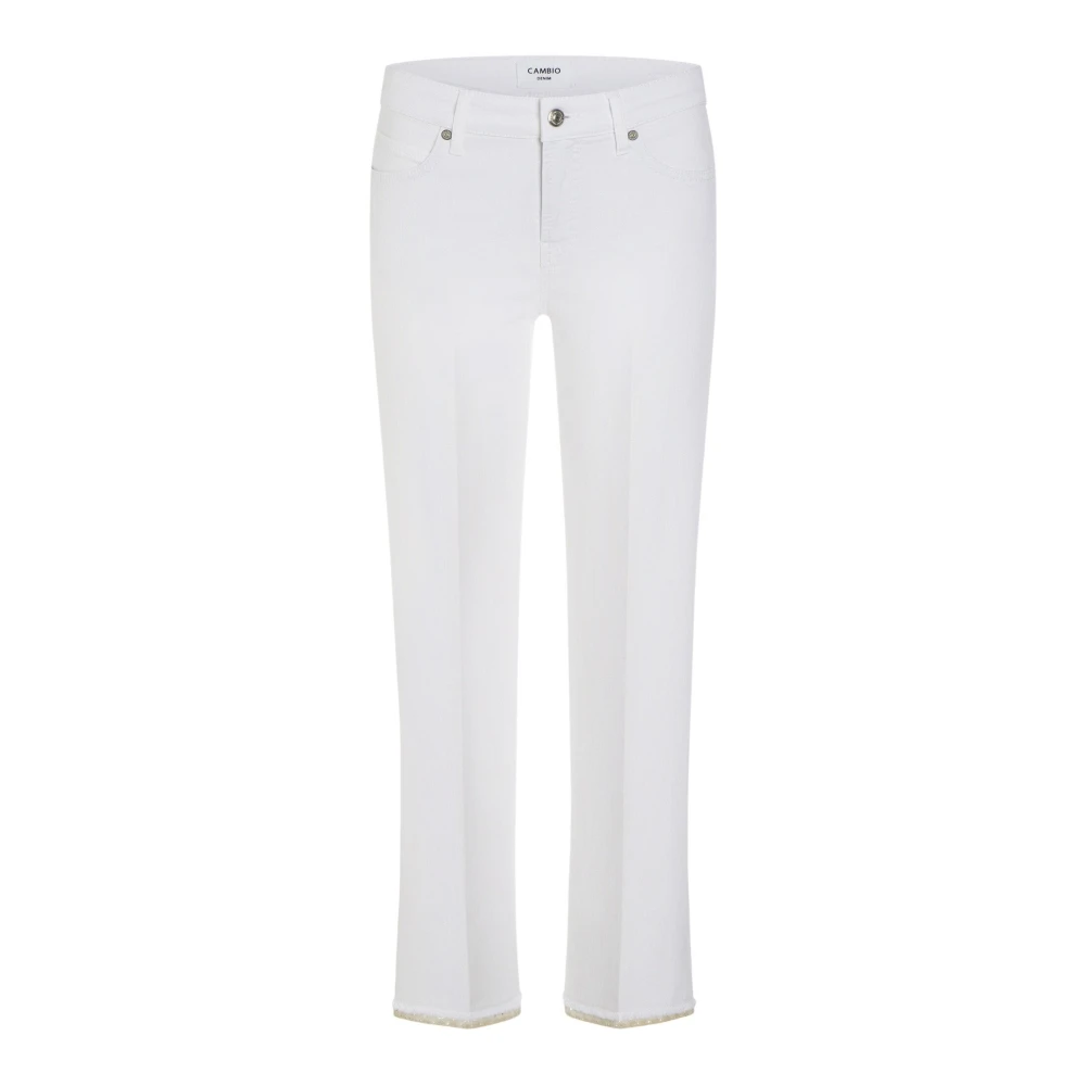 CAMBIO Elegante Ecru Paris Jeans met Decoratief Detail White Dames