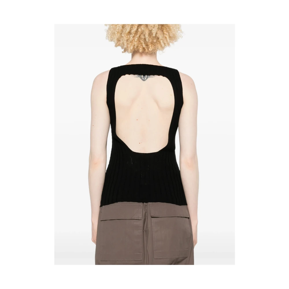 Rick Owens Zwarte Gedrapeerde Hoge Nek Mouwloze Top Black Dames