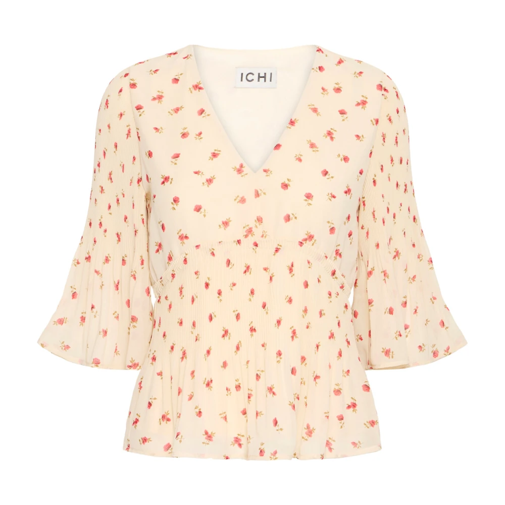 Ichi Bloemenprint blouse met 3 4 mouwen Beige Dames