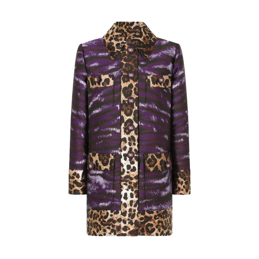 Dolce & Gabbana Jacquard jas met luipaard- en tijgerprint Multicolor Dames