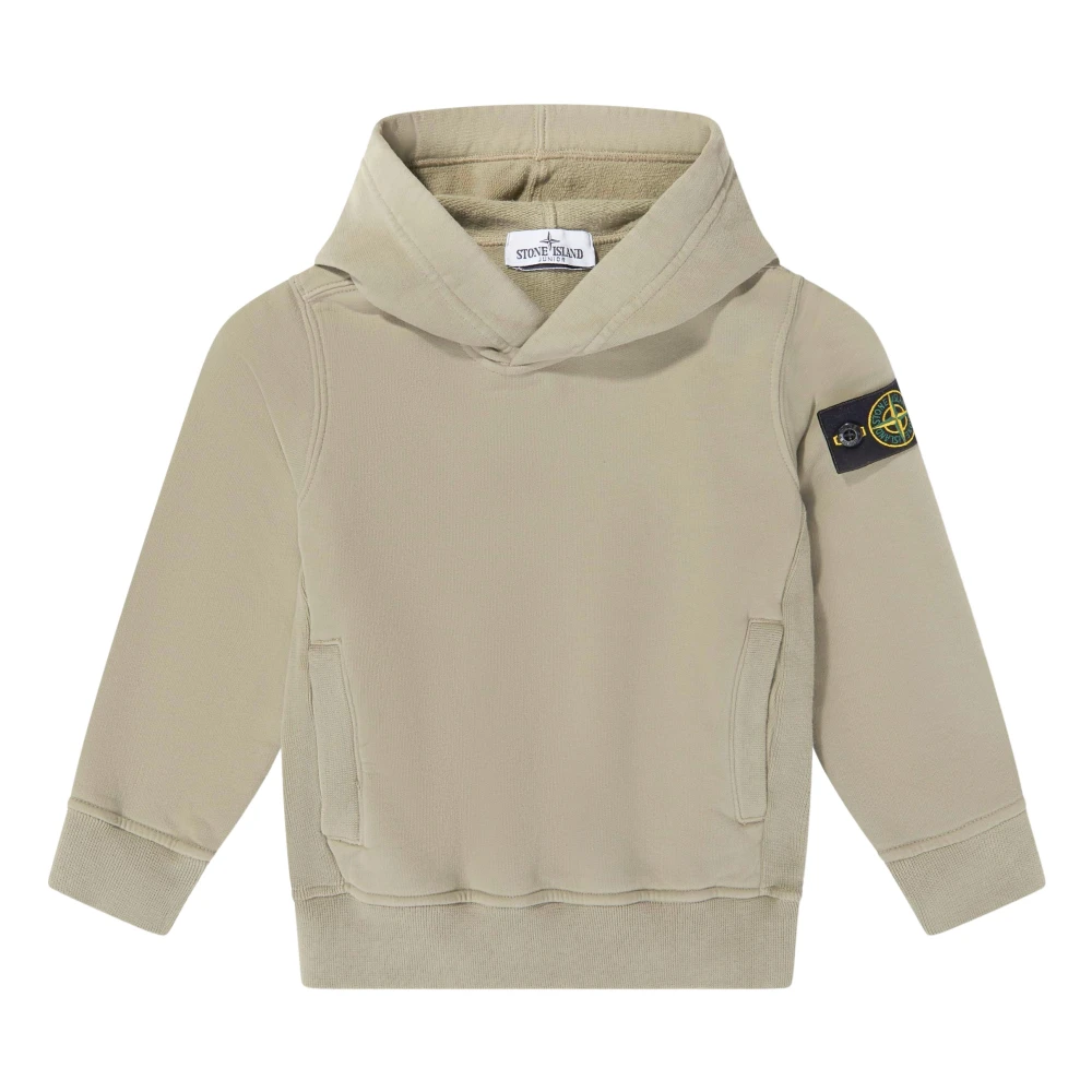 Stone Island Boys Brushed Fleece Hoodie In Green - Unisex - Kids Sweatshirts - Beige - 3 Y - Kids