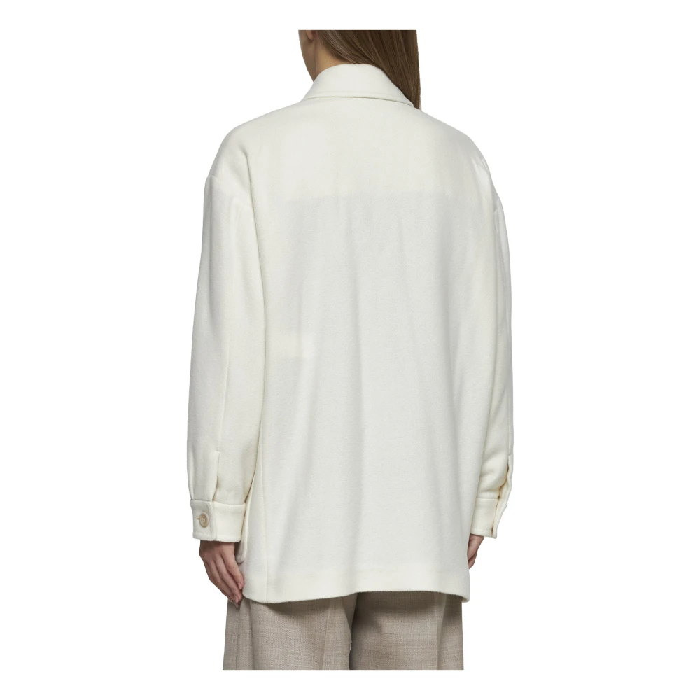 Max Mara Elegante Witte Jas met Puntkraag White Dames