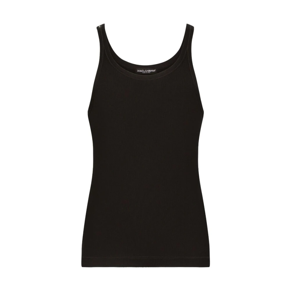 Dolce & Gabbana Zwarte Mouwloze Katoenen T-shirt Black Heren