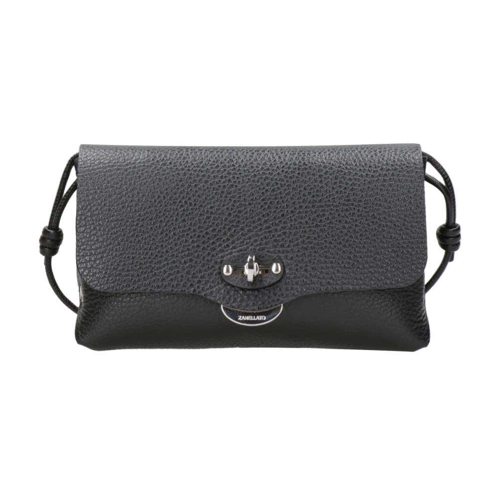 Zanellato Zwarte Hamer Leren Schoudertas Black Dames