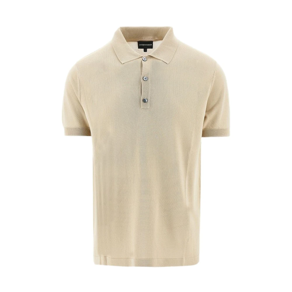 Emporio Armani Men's Beige Polo Shirts, L, Ribbed Polo Shirt
