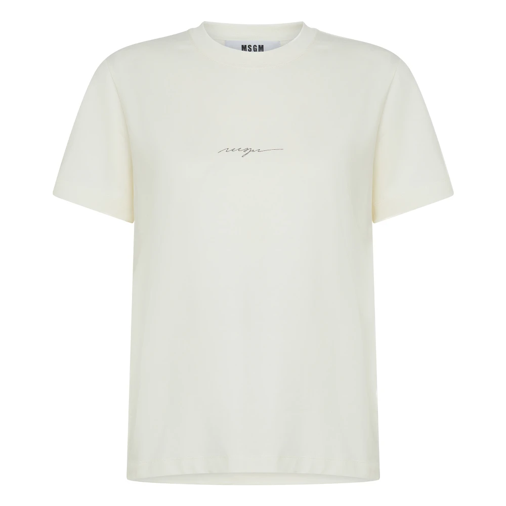 Msgm Wit Logo Katoenen T-shirt Vrouwen White Dames