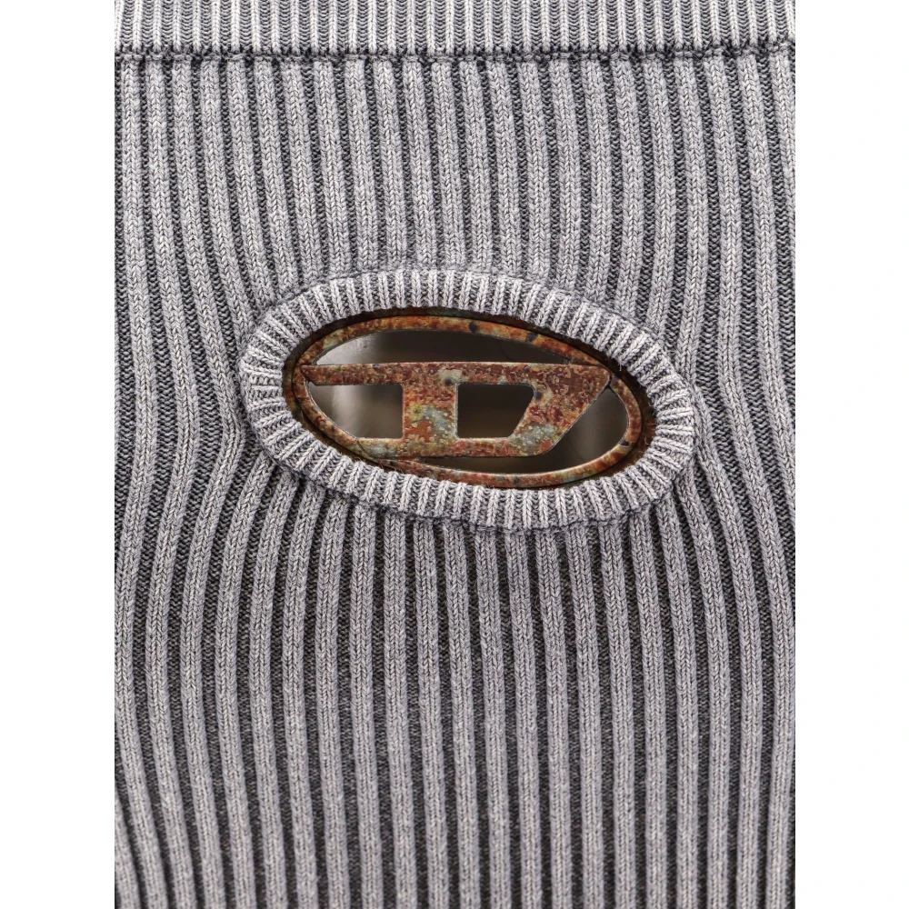 Diesel Geribbelde Crop Top met Ovaal D-detail Gray Dames