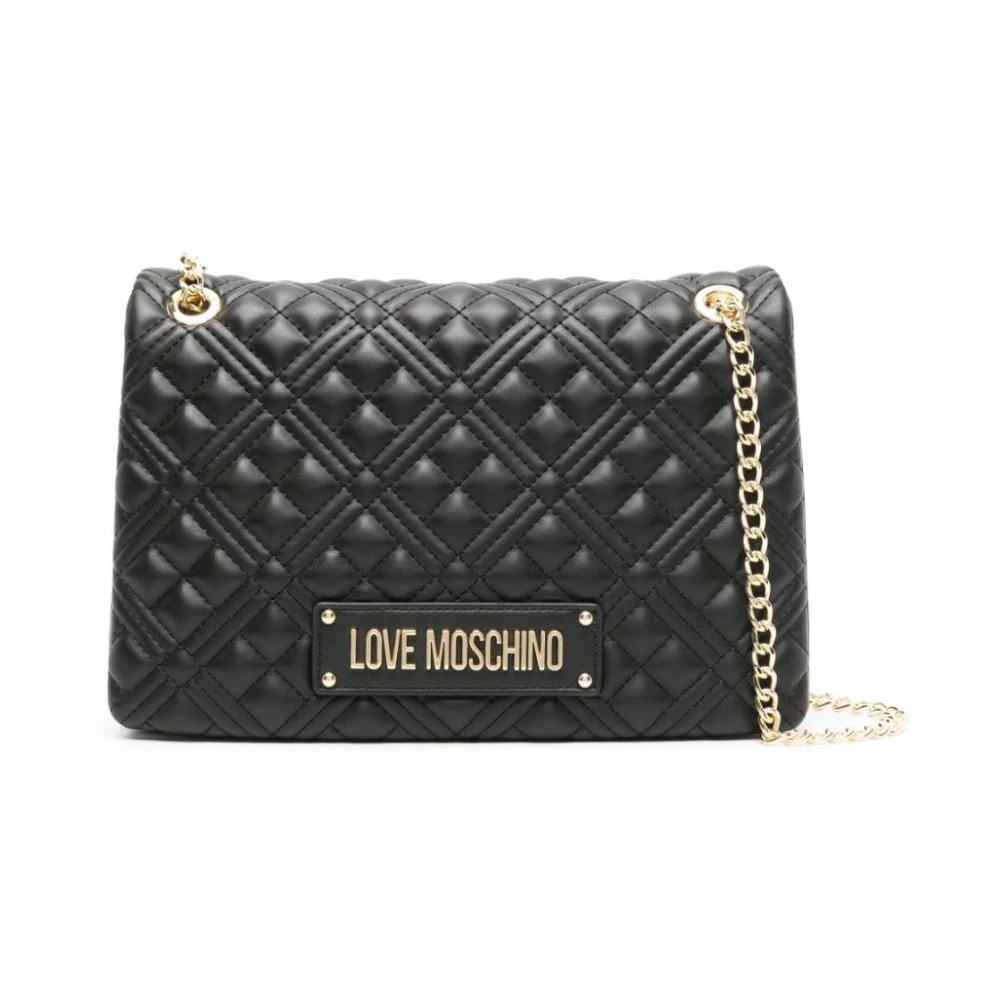 Love Moschino Zwarte gewatteerde tas met gouden logo Black Dames