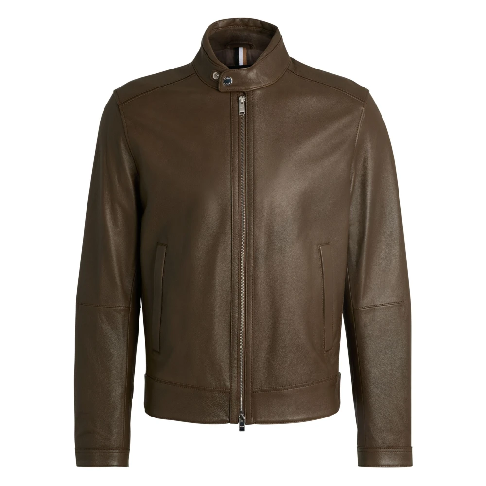 Hugo Boss Gewaxt leren jack met volledige rits Green Heren