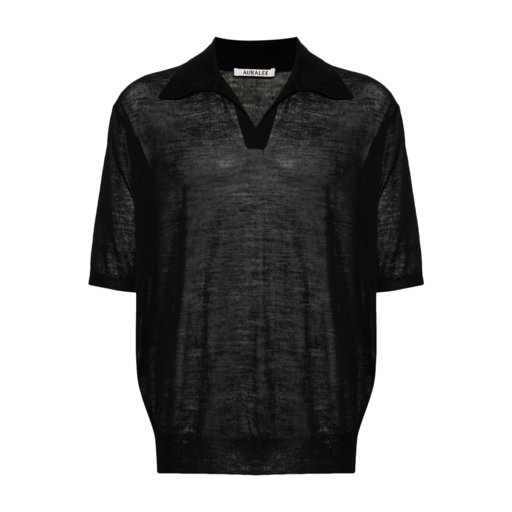 Auralee Zwart Mélange Polo T-shirt Black Heren